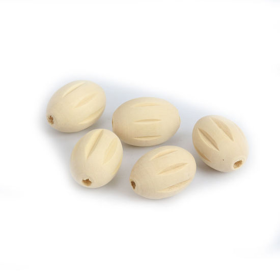 Immagine di Legno Separatori Perline Ovale Naturale Striscia Disegno 30mm x 22mm, Foro: Circa 3.6mm, 20 Pz