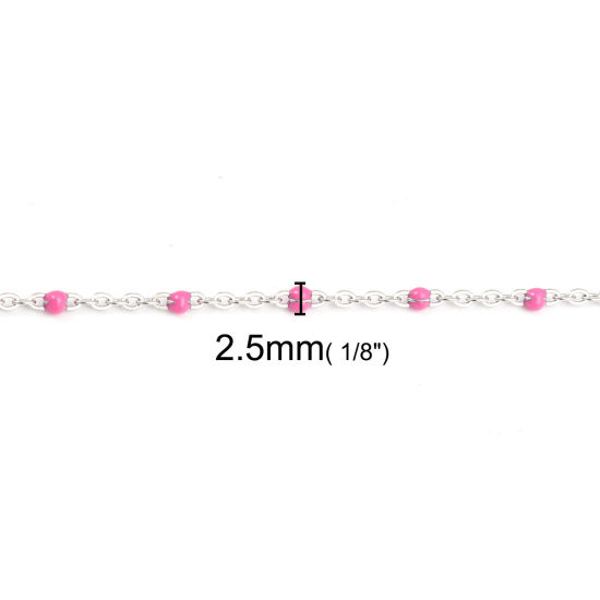 Picture of 304 Stainless Steel Link Cable Chain Silver Tone Fuchsia Enamel 2.5x2mm, 1 M