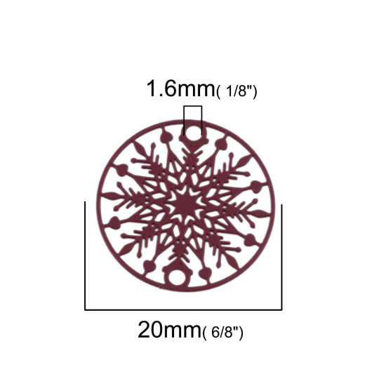 Picture of Brass Filigree Stamping Connectors Round Wine Red Christmas Snowflake 20mm Dia., 10 PCs                                                                                                                                                                       