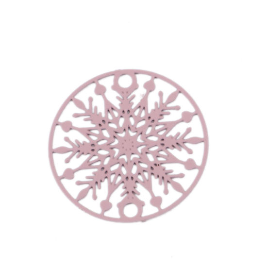 Picture of Brass Filigree Stamping Connectors Round Peach Pink Christmas Snowflake 20mm Dia., 10 PCs                                                                                                                                                                     