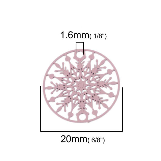 Picture of Brass Filigree Stamping Connectors Round Peach Pink Christmas Snowflake 20mm Dia., 10 PCs                                                                                                                                                                     