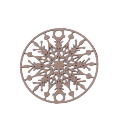 Image de Connecteurs Estampe en Filigrane en Laiton Rond Café Clair Floconde de Noël 20mm Dia, 10 Pcs