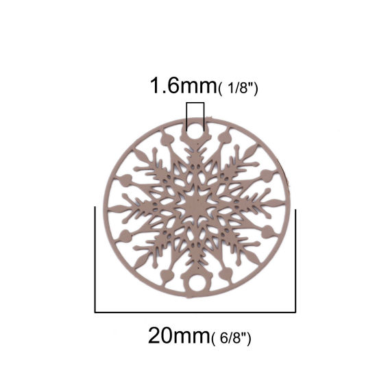 Picture of Brass Filigree Stamping Connectors Round Light Coffee Christmas Snowflake 20mm Dia., 10 PCs                                                                                                                                                                   