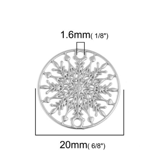 Picture of Brass Filigree Stamping Connectors Round Light Coffee Christmas Snowflake 20mm Dia., 10 PCs                                                                                                                                                                   