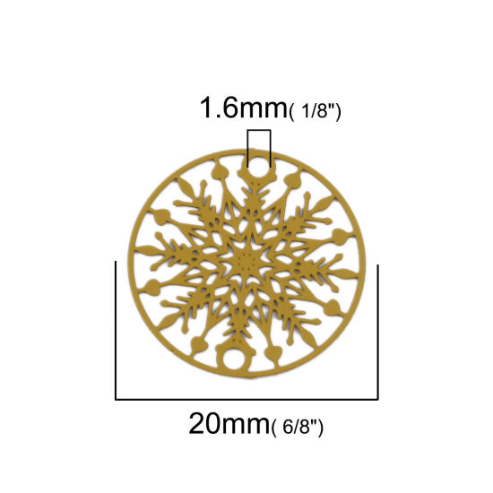 Picture of Brass Filigree Stamping Connectors Round Yellow-green Christmas Snowflake 20mm Dia., 10 PCs                                                                                                                                                                   