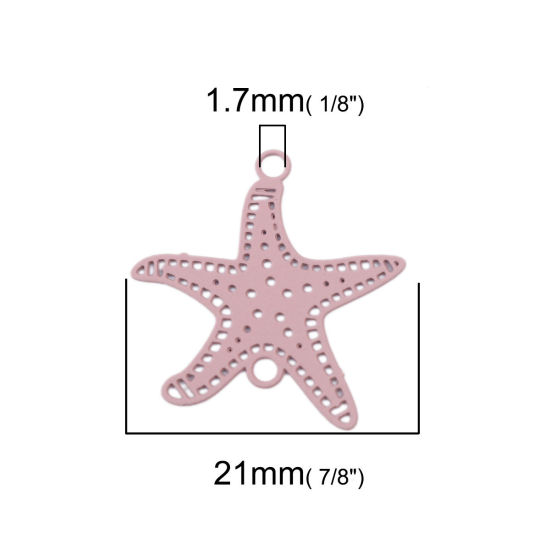 Bild von Messing Filigran Stempel Verzierung Verbinder Seesterne Pfirsich Pink 21mm x 20mm, 20 Stück                                                                                                                                                                   