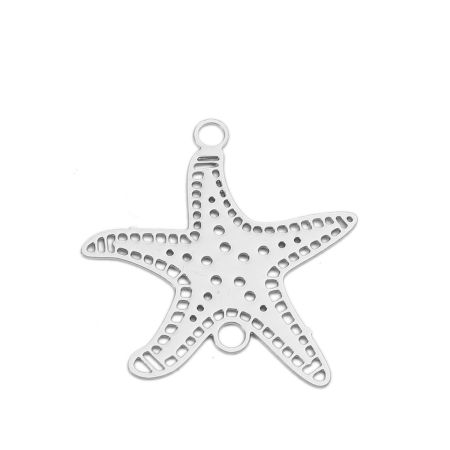 Picture of Brass Filigree Stamping Connectors Starfish Silver Tone 21mm x 20mm, 20 PCs