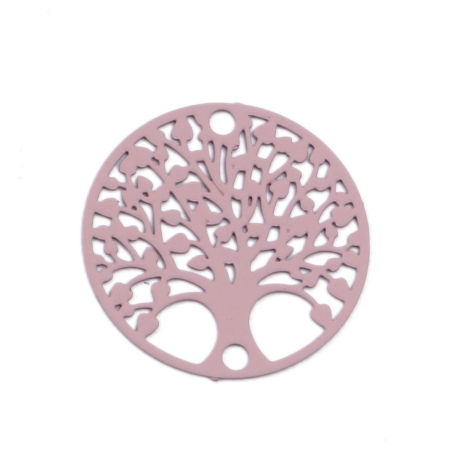 Image de Connecteurs Estampe en Filigrane en Laiton Rond Rose Pêche Arbre de Vie 20mm Dia, 10 Pcs