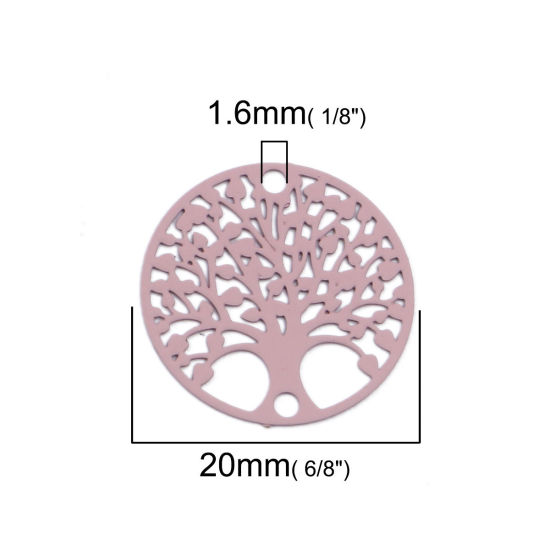 Picture of Brass Filigree Stamping Connectors Round Peach Pink Tree of Life 20mm Dia., 10 PCs                                                                                                                                                                            