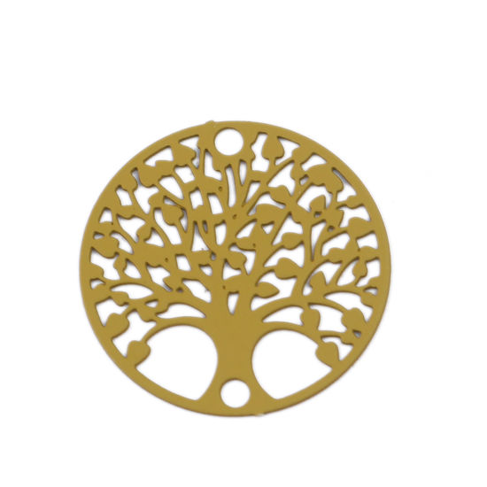 Изображение Латунь Филигранные цветок железа Коннекторы Круглые Желто-зеленый Древо жизни 20мм диаметр, 10 ШТ                                                                                                                                                             