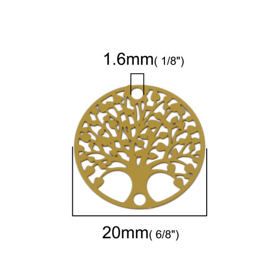 真鍮 透かしパーツ コネクター 円形 黄緑色 生命の樹 20mm 直径、 10 個                                                                                                                                                                                                                      の画像