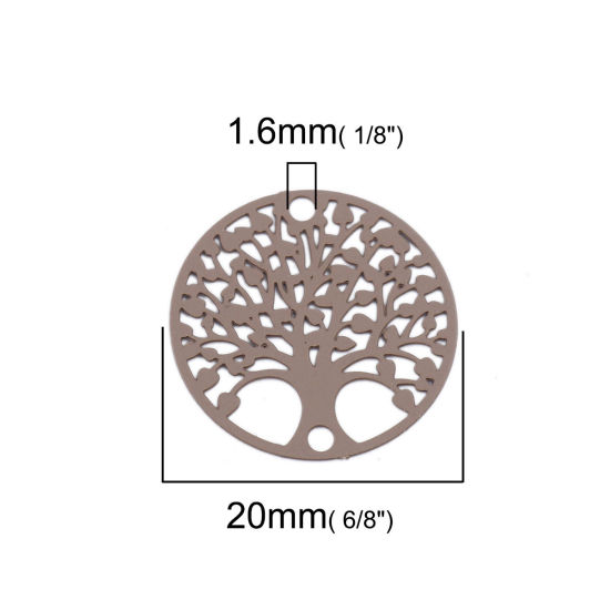 Picture of Brass Filigree Stamping Connectors Round Light Coffee Tree of Life 20mm Dia., 10 PCs                                                                                                                                                                          