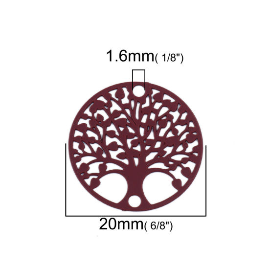 Picture of Brass Filigree Stamping Connectors Round Wine Red Tree of Life 20mm Dia., 10 PCs                                                                                                                                                                              