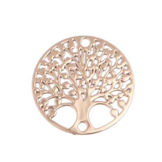 真鍮 透かしパーツ コネクター 円形 KC金メッキ 生命の樹 20mm 直径、 10 個                                                                                                                                                                                                                   の画像