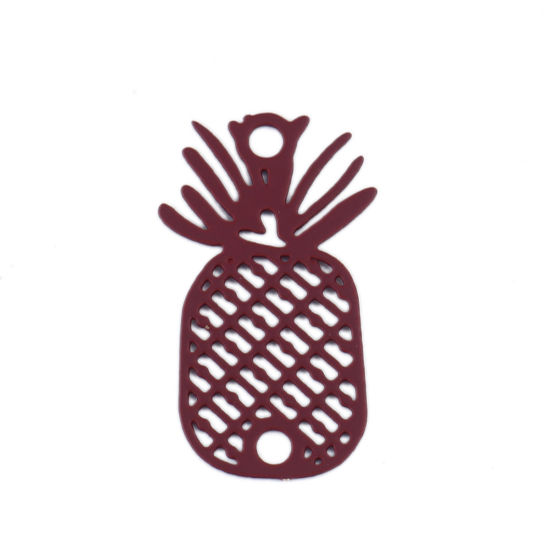 Picture of Brass Filigree Stamping Connectors Pineapple/ Ananas Fruit Wine Red 21mm x 12mm, 10 PCs                                                                                                                                                                       