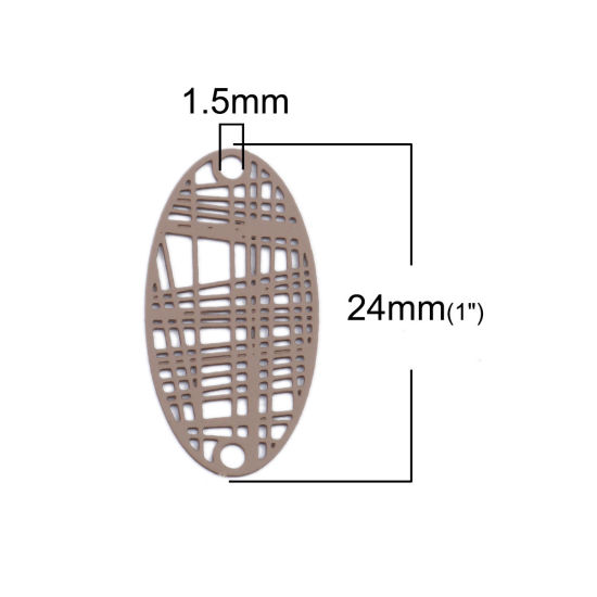 Picture of Brass Filigree Stamping Connectors Oval Light Coffee Stripe 24mm x 13mm, 10 PCs                                                                                                                                                                               