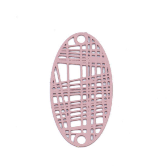 Picture of Brass Filigree Stamping Connectors Oval Peach Pink Stripe 24mm x 13mm, 10 PCs                                                                                                                                                                                 