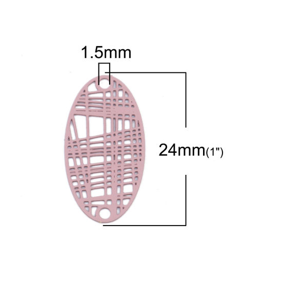 Picture of Brass Filigree Stamping Connectors Oval Peach Pink Stripe 24mm x 13mm, 10 PCs                                                                                                                                                                                 