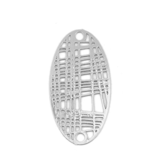 Picture of Brass Filigree Stamping Connectors Oval Silver Tone Stripe 24mm x 13mm, 10 PCs                                                                                                                                                                                