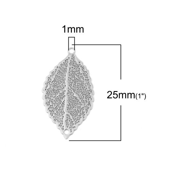 Bild von Messing Filigran Stempel Verzierung Verbinder Blätter Silberfarbe 25mm x 14mm, 10 Stück                                                                                                                                                                       