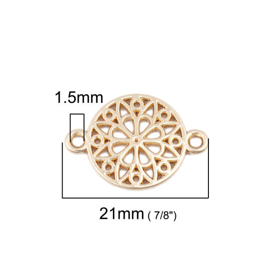 Изображение Цинковый Сплав Коннекторы фурнитуры Круглые Позолоченный Цветок С узором 21мм x 15мм, 10 ШТ