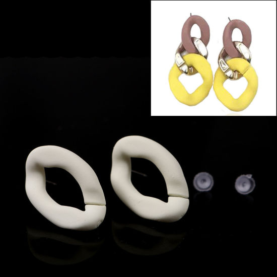 アクリル ゴム模造 イヤリング イヤリングパーツ 楕円形 白 丸カン 23mm x 14mm、 ワイヤーサイズ: （21号）、 10 個 の画像