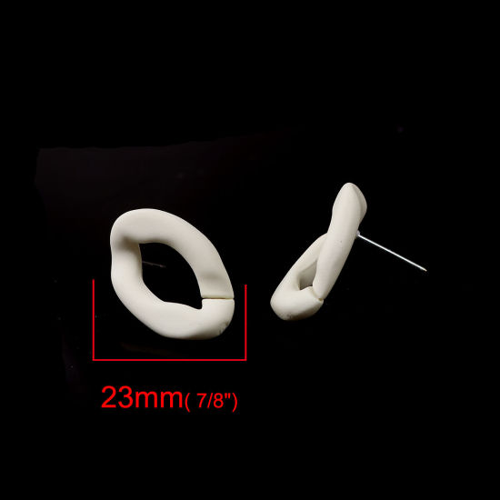 アクリル ゴム模造 イヤリング イヤリングパーツ 楕円形 白 丸カン 23mm x 14mm、 ワイヤーサイズ: （21号）、 10 個 の画像