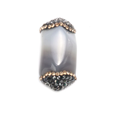 Image de (Classement A) Perles en Agate ( Naturel ) Gris à Strass Gun Métal & Champagne 26mm x 17mm, Trou: env. 1mm, 1 Pièce