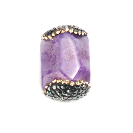 Picture of (Grade A) Agate ( Natural ) Beads Grayish White Gun Black & Champagne Rhinestone About 26mm x 17mm, Hole: Approx 1mm, 1 Piece