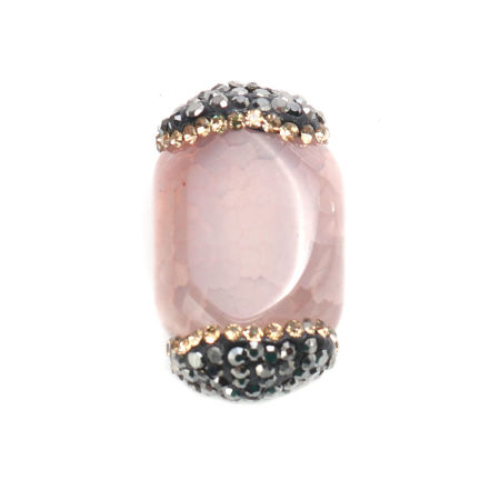 Picture of (Grade A) Agate ( Natural ) Beads Grayish White Gun Black & Champagne Rhinestone About 26mm x 17mm, Hole: Approx 1mm, 1 Piece