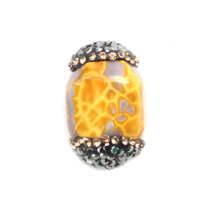 Picture of (Grade A) Agate ( Natural ) Beads Grayish White Gun Black & Champagne Rhinestone About 26mm x 17mm, Hole: Approx 1mm, 1 Piece