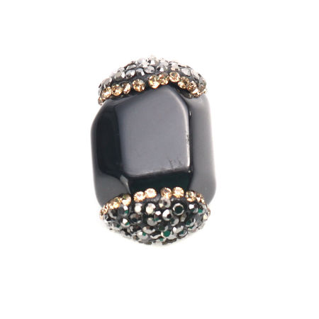 Picture of (Grade A) Agate ( Natural ) Beads Grayish White Gun Black & Champagne Rhinestone About 26mm x 17mm, Hole: Approx 1mm, 1 Piece