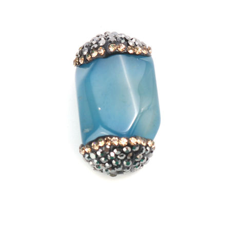Image de (Classement A) Perles en Agate ( Naturel ) Bleu Lac à Strass Gun Métal & Champagne 26mm x 17mm, Trou: env. 1mm, 1 Pièce
