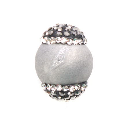 Image de (Classement A) Perles en Agate ( Naturel ) Rond Gris-Argent à Strass Noir & Transparent 19mm x 14mm, Trou: env. 1mm, 1 Pièce