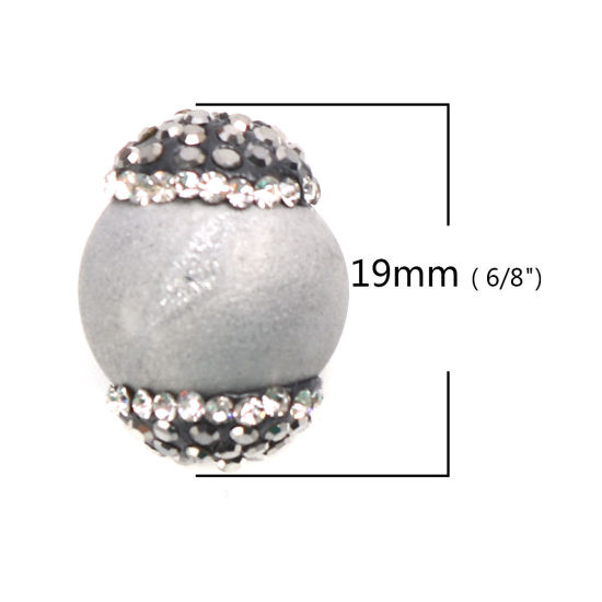 Bild von (Klasse A) Achat ( Natur ) Perlen Rund Silbergrau Schwarz & Transparent Strass ca. 19mm x 14mm, Loch:ca. 1mm, 1 Stück