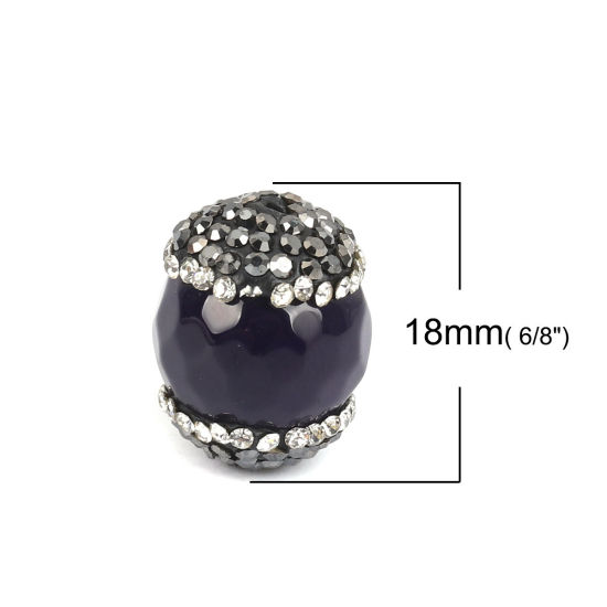 Bild von (Klasse A) Achat ( Natur ) Perlen Rund Marineblau Schwarz & Transparent Strass Facettiert ca. 19mm x 14mm, Loch:ca. 1.6mm, 1 Stück