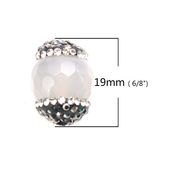 Bild von (Klasse A) Achat ( Natur ) Perlen Rund Hellgrau Schwarz & Transparent Strass ca. 19mm x 14mm, Loch:ca. 1mm, 1 Stück