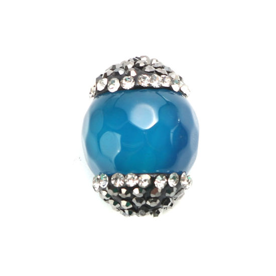 Bild von (Klasse A) Achat ( Natur ) Perlen Rund Blau Schwarz & Transparent Strass ca. 19mm x 14mm, Loch:ca. 1mm, 1 Stück