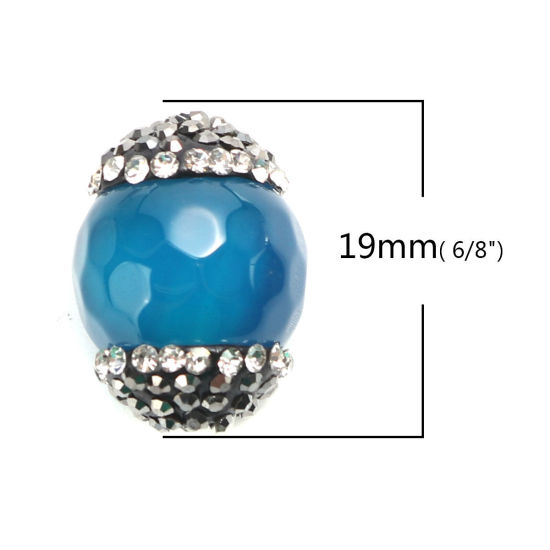 Bild von (Klasse A) Achat ( Natur ) Perlen Rund Blau Schwarz & Transparent Strass ca. 19mm x 14mm, Loch:ca. 1mm, 1 Stück