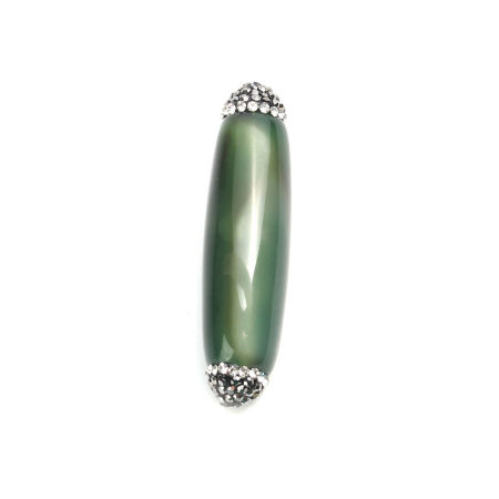 Image de (Classement A) Perles en Agate ( Naturel ) Colonne Vert Foncé à Strass Noir & Transparent 4.8cm x 1.3cm, Trou: env. 1mm, 1 Pièce