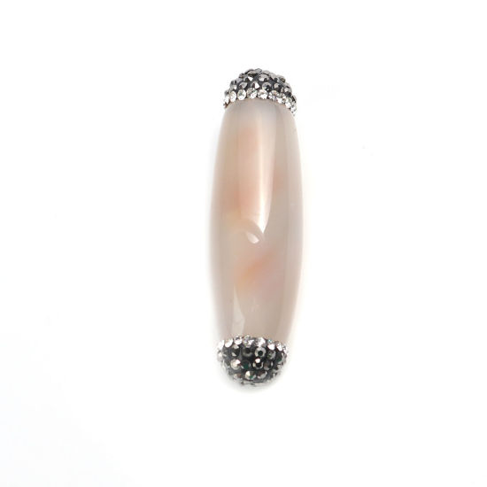 Picture of (Grade A) Agate ( Natural ) Beads Cylinder French Gray Black & Clear Rhinestone About 4.8cm x 1.3cm, Hole: Approx 1mm, 1 Piece