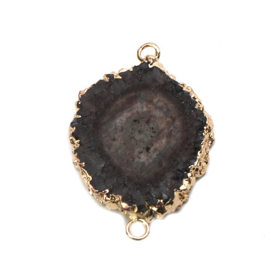 Bild von (Klasse A) Kupfer + Achat ( Natur ) Verbinder Oval Dunkelgrau 4cm x 2.8cm, 1 Stück