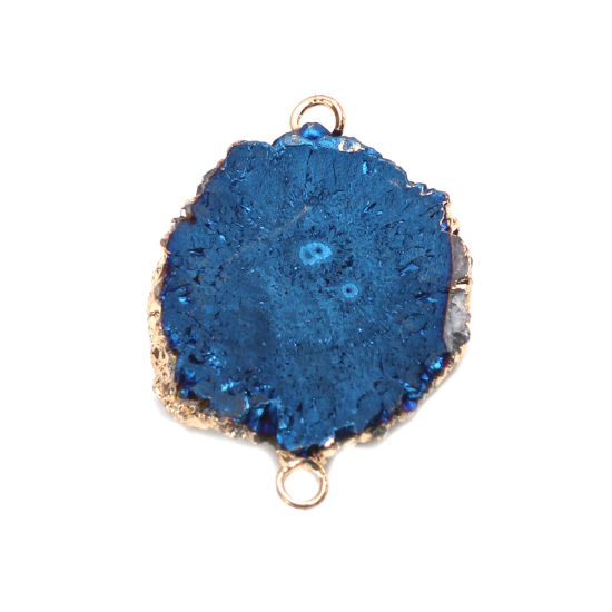 Picture of (Grade A) Copper & Agate ( Natural ) Connectors Oval Blue 3.6cm x 2.6cm, 1 Piece