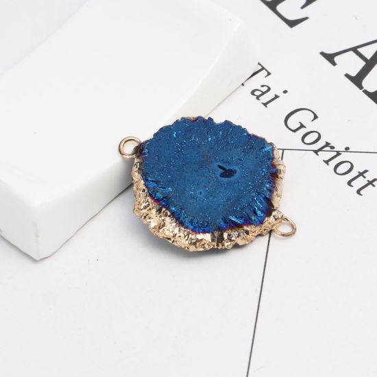 Bild von (Klasse A) Kupfer + Achat ( Natur ) Verbinder Oval Blau 3.6cm x 2.6cm, 1 Stück