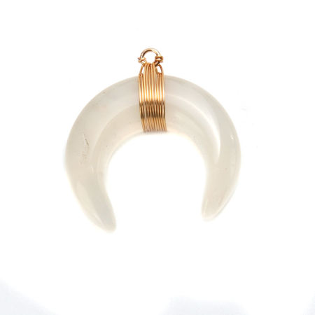 Picture of (Grade A) Brass & Agate ( Natural ) Pendants Half Moon Gold Plated White 4cm x 4cm, 1 Piece