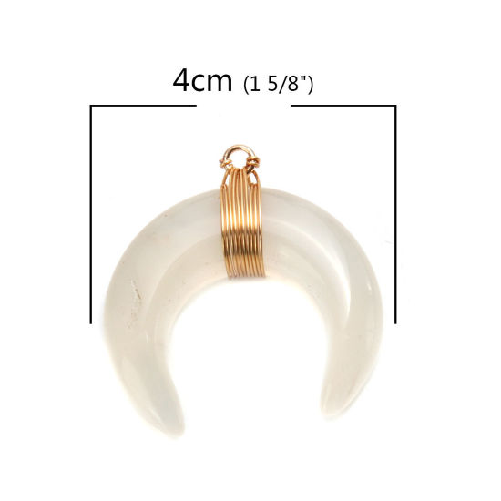 Image de (Classement A) Pendentifs en Laiton + Agate ( Naturel ) Demi Lune Doré Blanc 4cm x 4cm, 1 Pièce