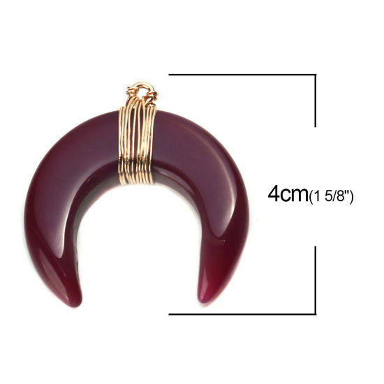 Image de (Classement A) Pendentifs en Agate ( Naturel ) Demi Lune Doré Vin Rouge 4cm x 4cm, 1 Pièce