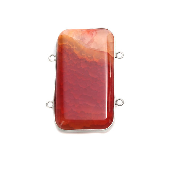 Picture of (Grade A) Brass & Agate ( Natural ) Connectors Rectangle Red 5.5cm x 3.9cm, 1 Piece