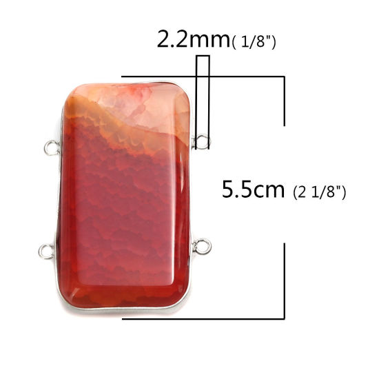 Picture of (Grade A) Brass & Agate ( Natural ) Connectors Rectangle Red 5.5cm x 3.9cm, 1 Piece