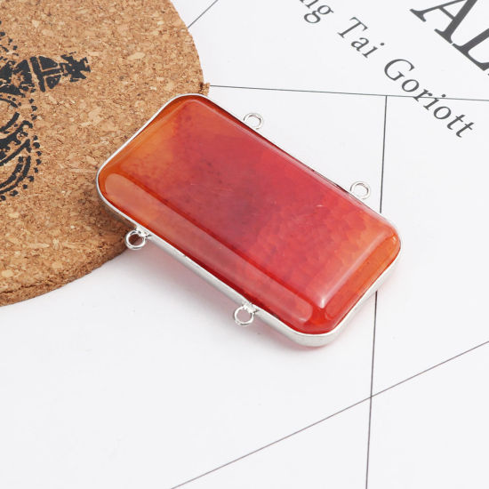 Picture of (Grade A) Brass & Agate ( Natural ) Connectors Rectangle Red 5.5cm x 3.9cm, 1 Piece